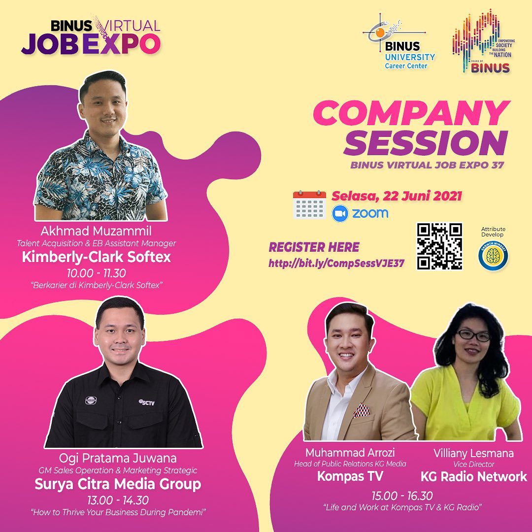 Company Session BINUS Virtual Job Expo 37: Kimberly-Clark Softex, Surya Citra Media Group, Kompas TV & KG Radio