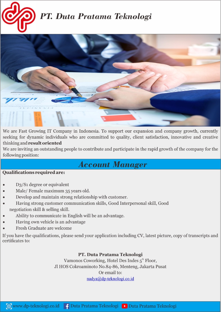 Informasi Lowongan Pekerjaan Account Manager di PT. Duta Pratama Teknologi
