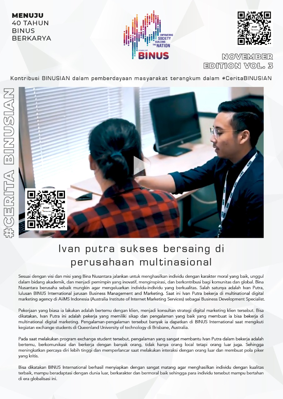 #CeritaBINUSIAN- Ivan Putra sukses bersaing di perusahaan multinasional
