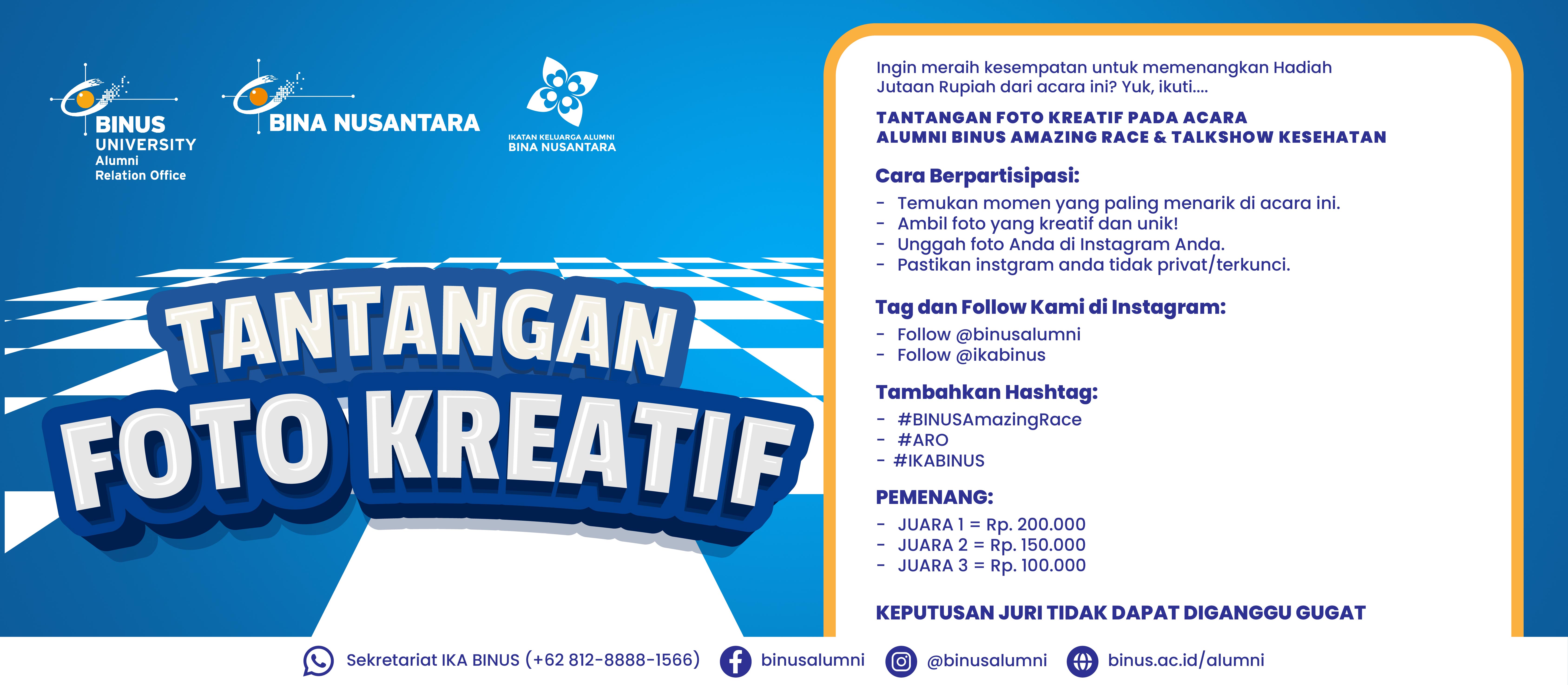 TANTANGAN FOTO KREATIF PADA ACARA ALUMNI BINUS AMAZING RACE & TALKSHOW KESEHATAN