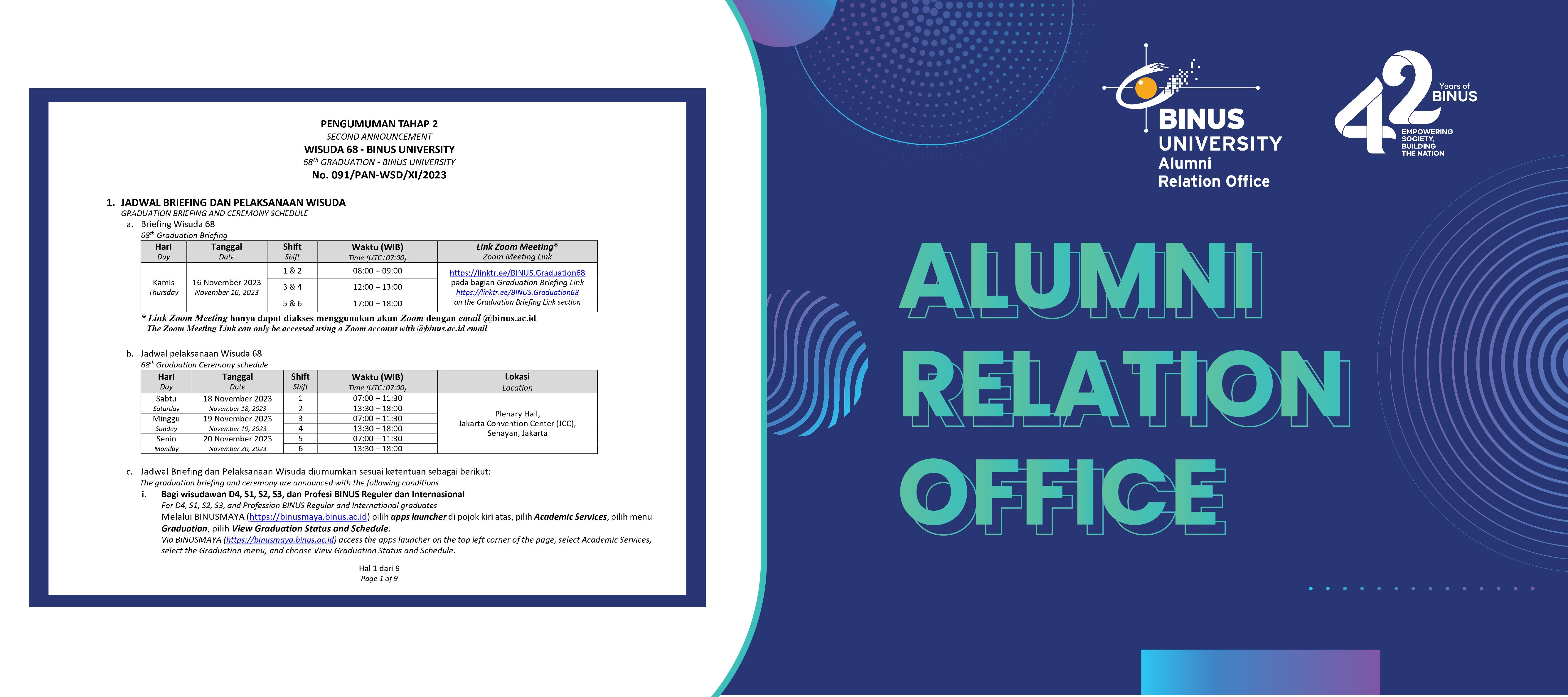 Pengumuman tahap 2 untuk wisuda periode 68 - BINUS University