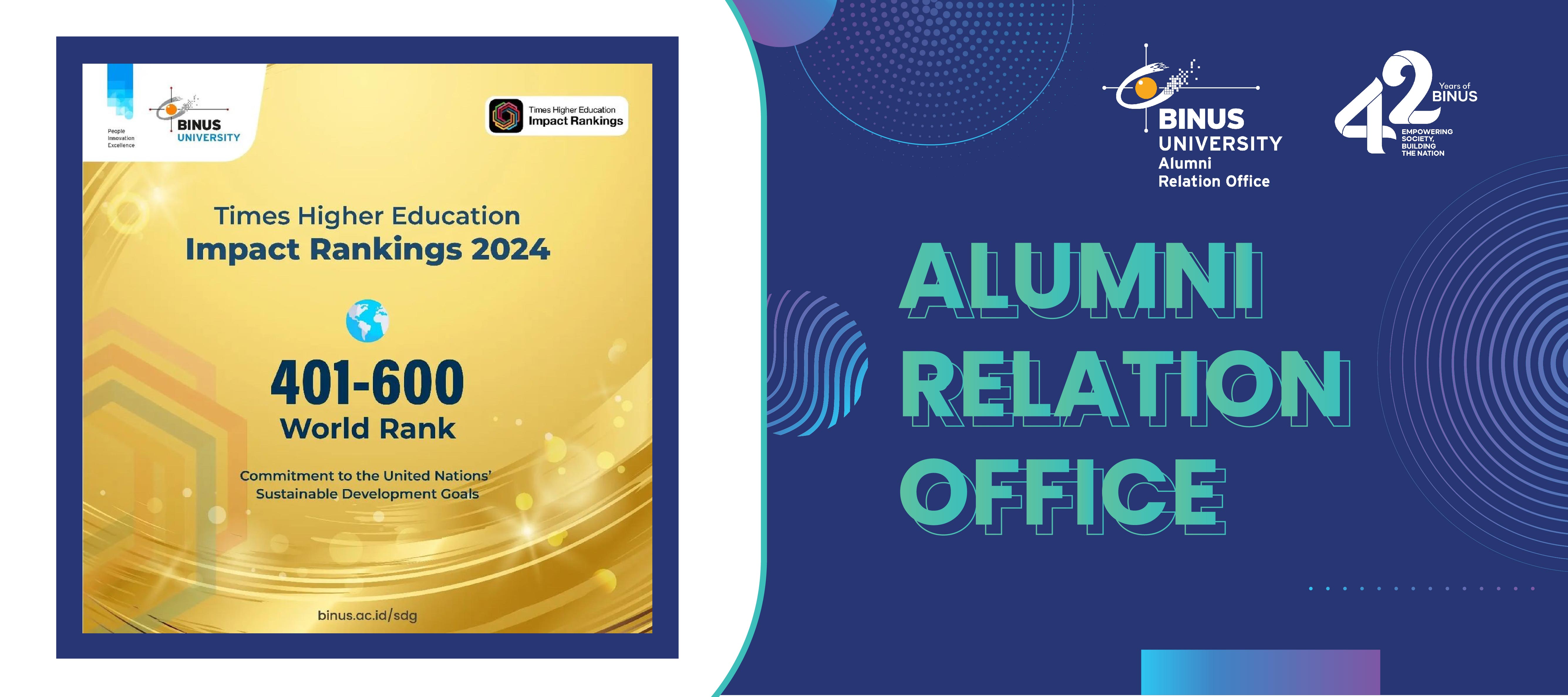 BINUS UNIVERSITY menempati posisi 401-600 dunia dalam Times Higher Education - Impact Rangkings 2024