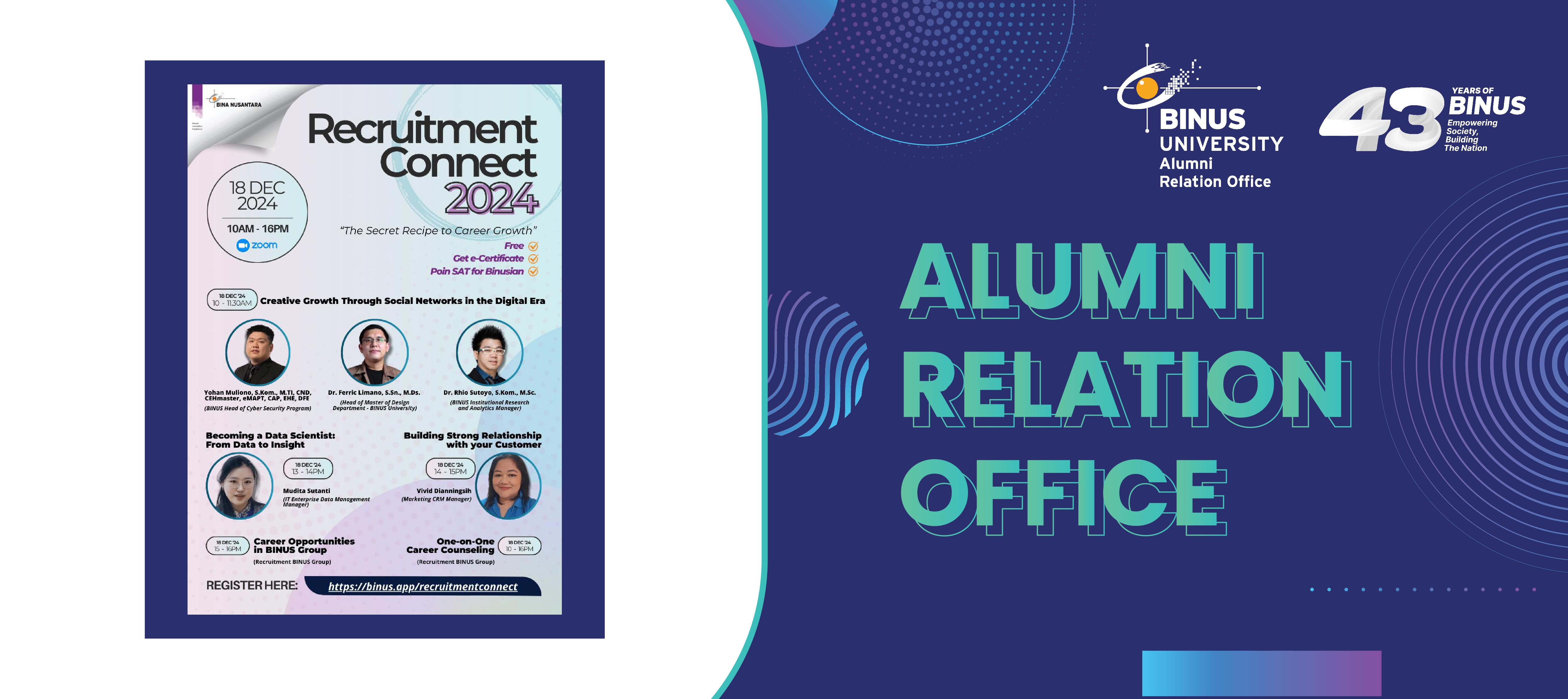 Get ready to explore insightful sessions on BINUS Recruitment Connect 2024