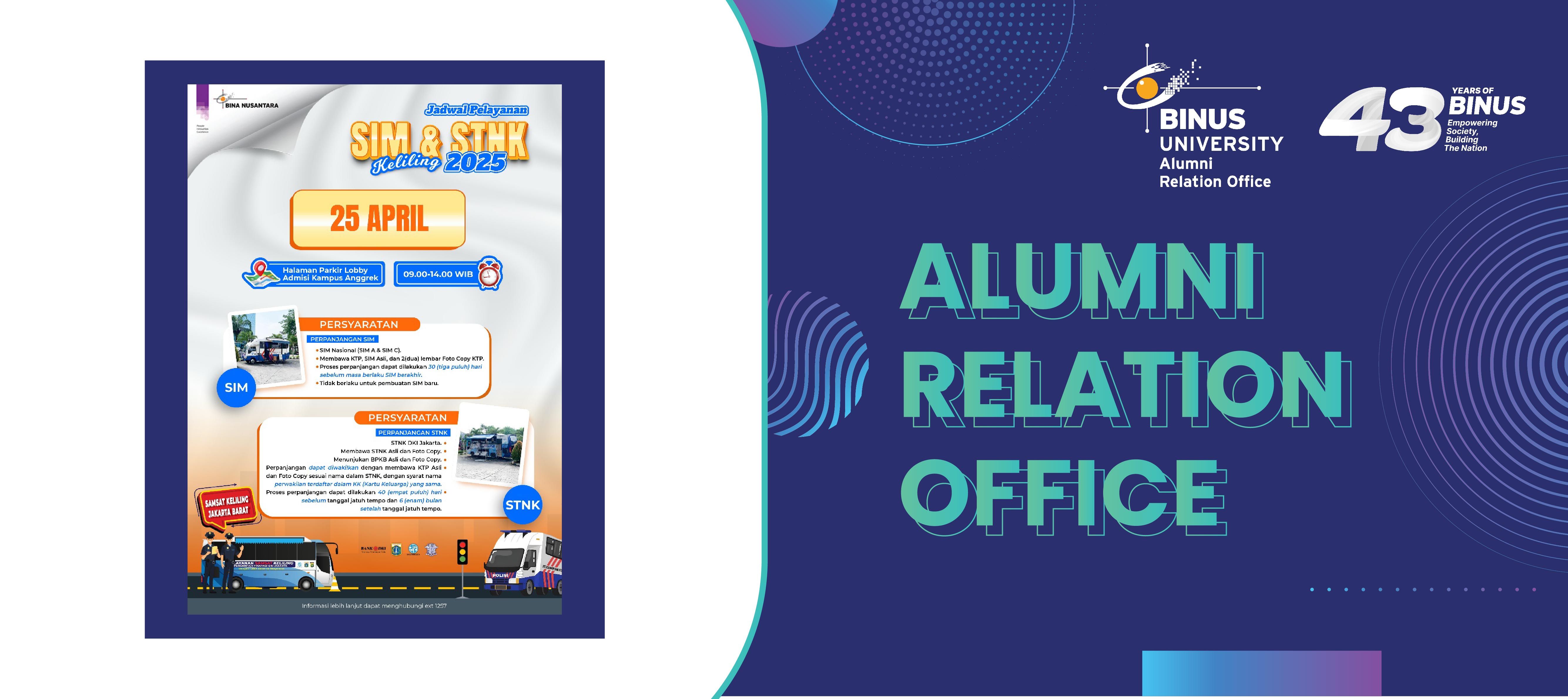Hadir kembali di Bulan April ini, Layanan SIM dan STNK Keliling di Kampus BINUS Anggrek.